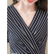 丝柏舍2020夏季女装时尚V领修身显瘦条纹短袖气质连衣裙S02B2727L