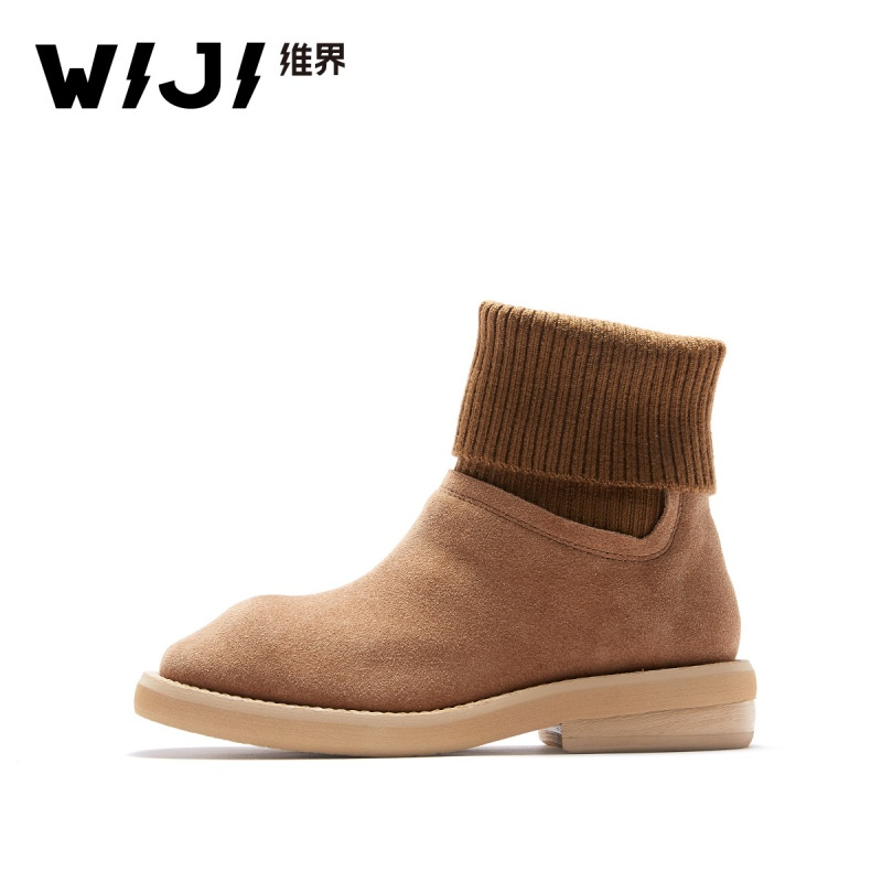 WIJI冬季新款时尚飞织沙漠靴休闲个性纯色透气舒适青春保暖女靴女