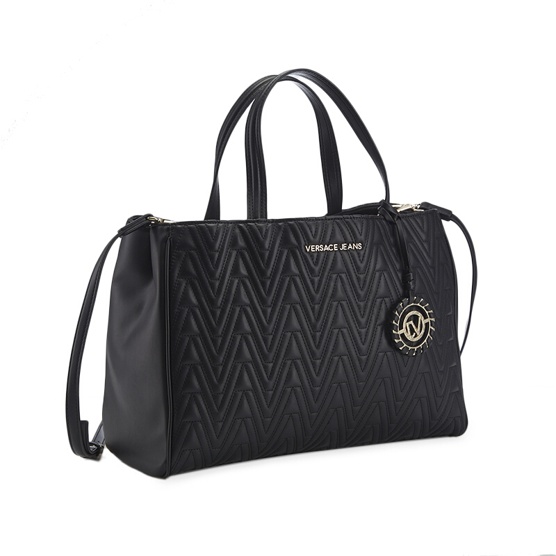versacejeans范思哲轻奢品18新款女士黑色聚酯纤维字母压纹手提包奢侈