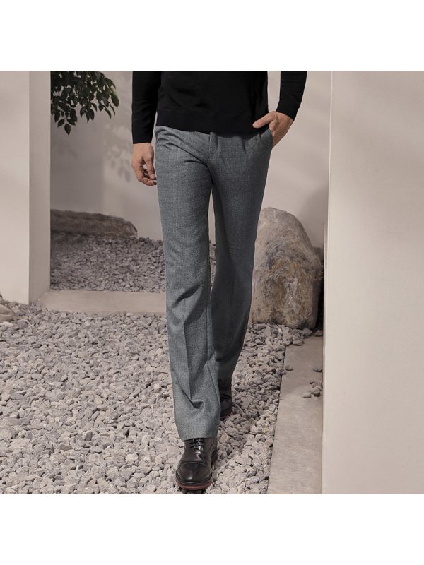 依文男士西裤秋季商务西服裤长裤黑灰色修身西装裤eb770212