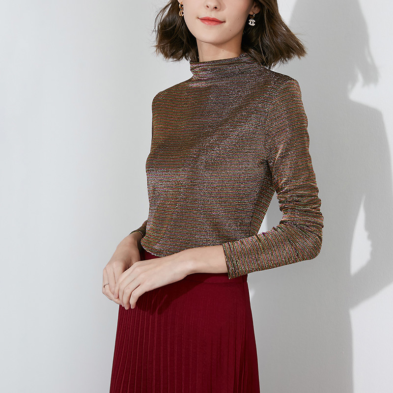 晚白2020冬季新品简约百搭修身显瘦立领长袖时尚打底衫T恤衫女