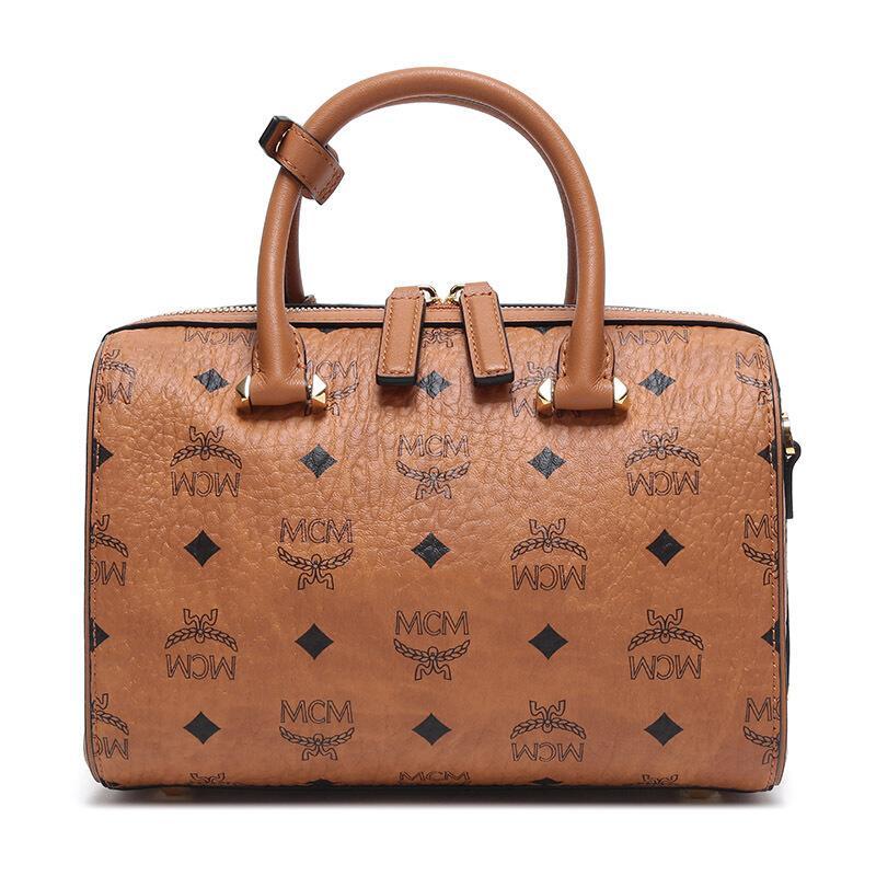 mcm女士logo图案涂层帆布手提单肩斜挎包波士顿包mwb9sse67