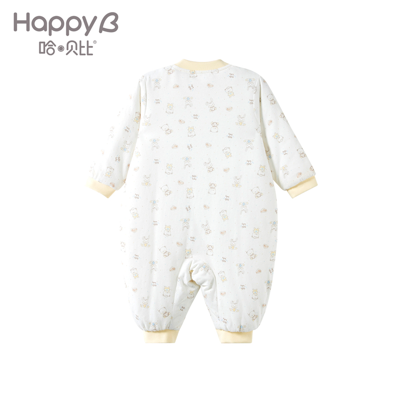 哈贝比（happyB）婴儿衣服新生儿长袖哈衣爬服宝宝厚连体衣男女保暖内衣冬装