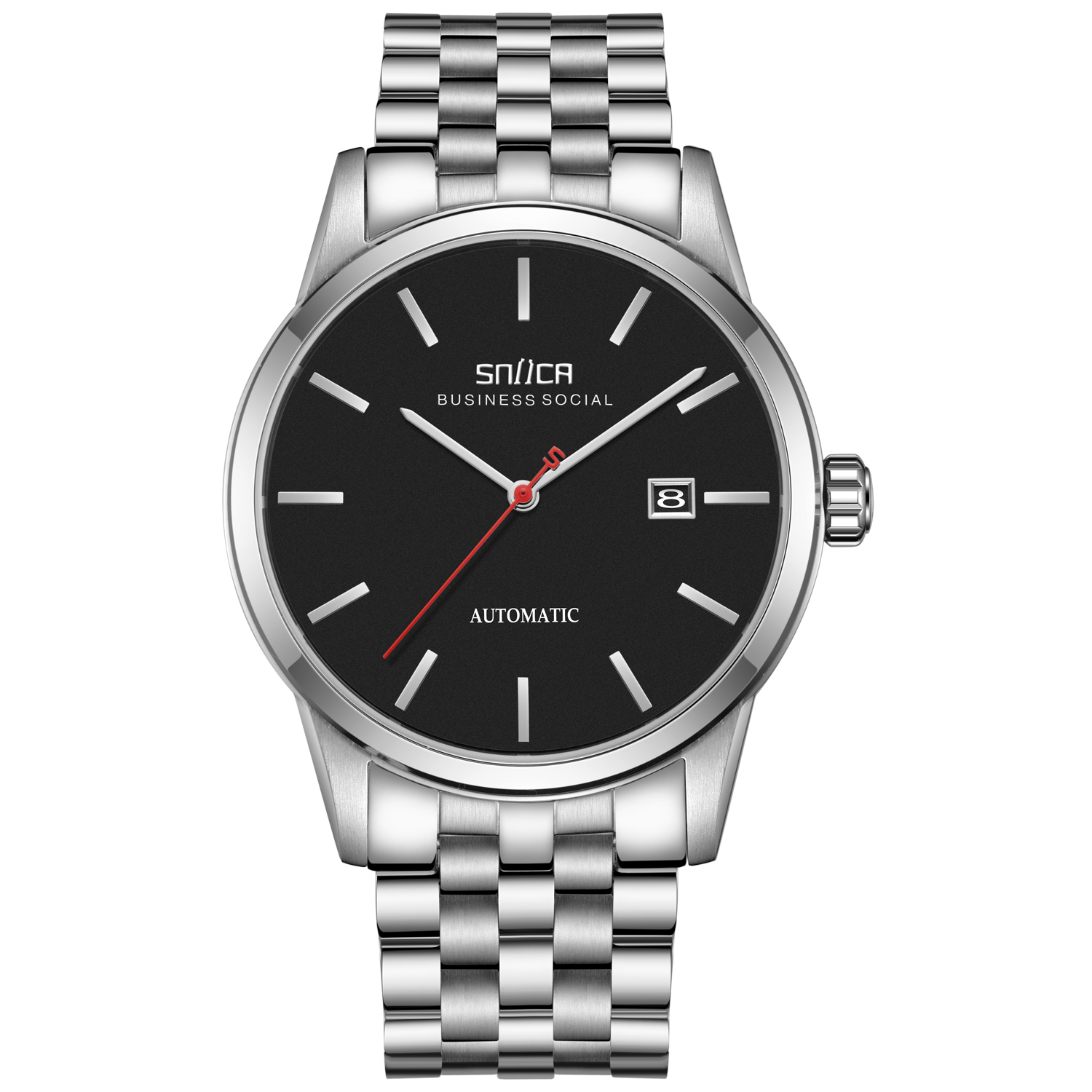 史尼嘉(sniica)全自动机械表简约日历男士手表钢带时尚腕表