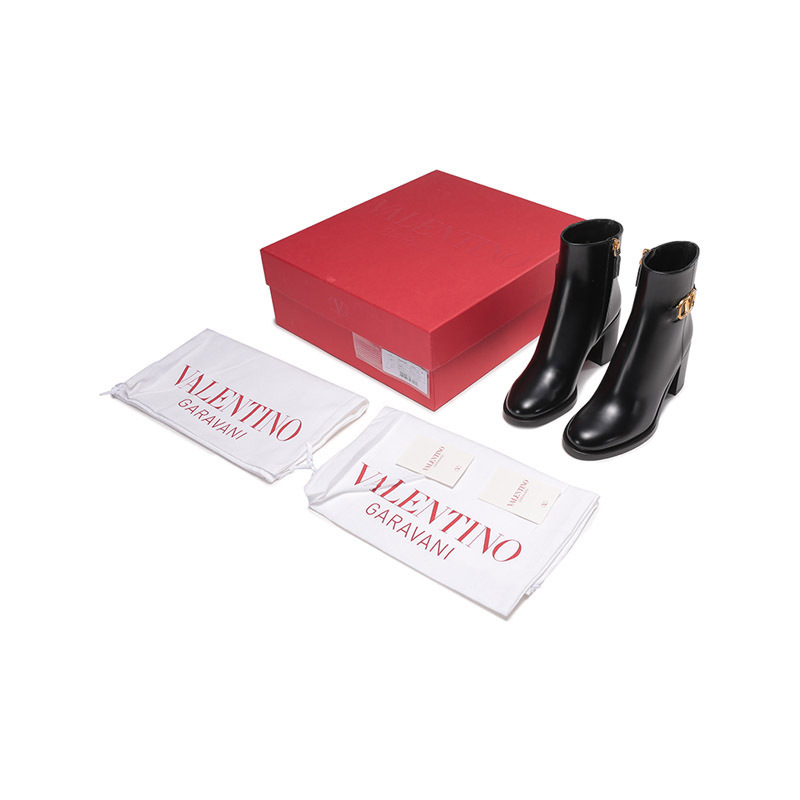 华伦天奴 VALENTINO 女士牛皮VLOGO SIGNATURE粗高跟靴子短靴踝靴皮靴 1W2S0CK1 DSH