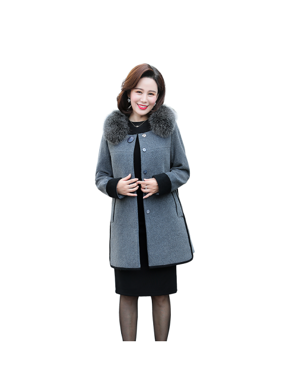 妈妈秋冬外套呢子上衣2018新款40岁50中老年女毛领短款毛呢衣服厚6593