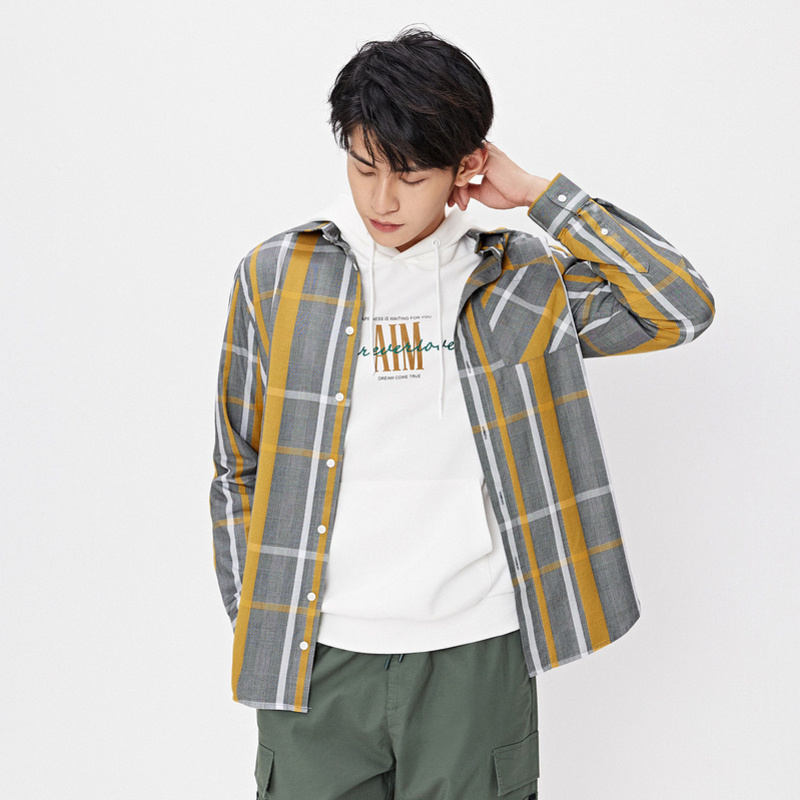 【满198减100预估价：79】森马秋季宽松格子衬衫男长袖2020新款青少年休闲复古格子衬衣纯棉