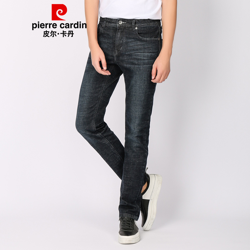 皮尔卡丹（pierre cardin）牛仔裤男 2018秋冬新品 时尚磨白弹力修身直筒百搭商务休闲舒适柔软牛仔长裤