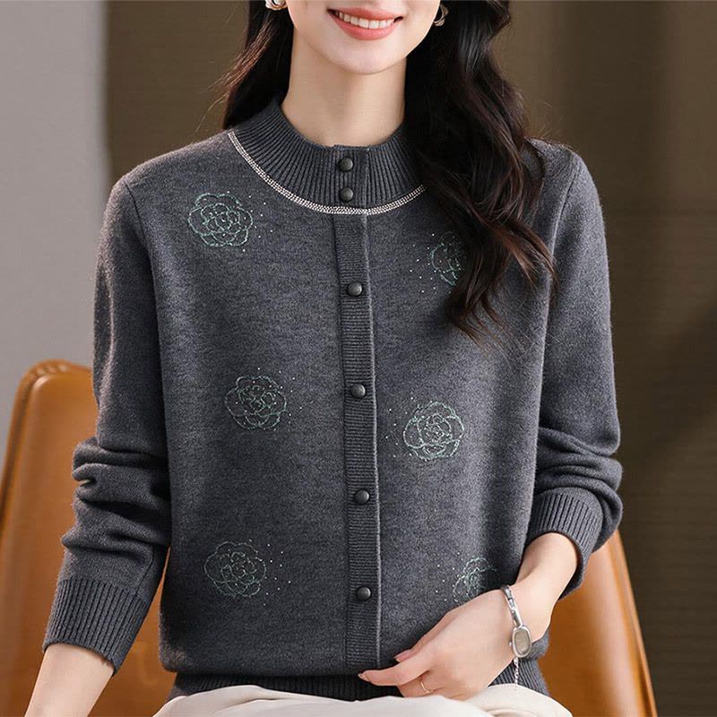 气质款中年妈妈针织上衣时尚简约40-60岁中老年女冬装加绒毛衣厚图片