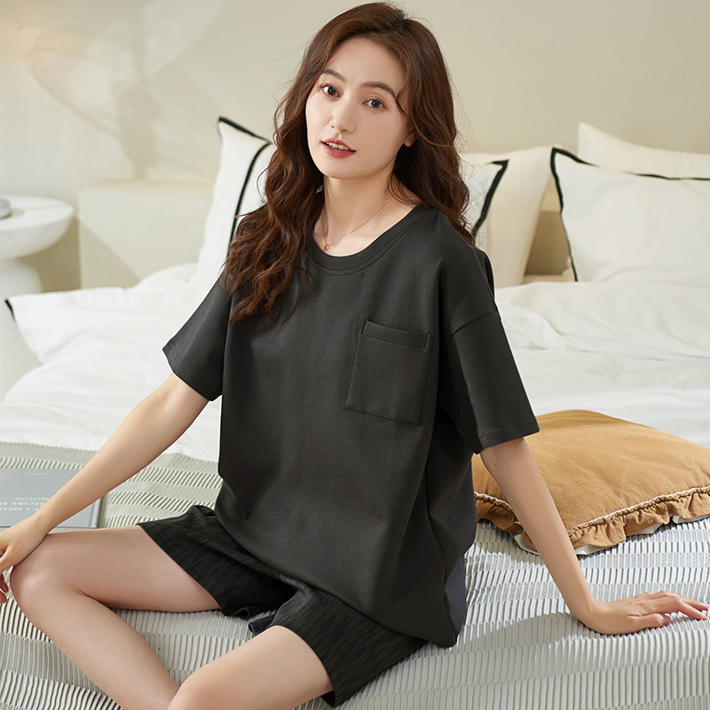 女士睡衣夏季棉质短袖 短裤韩版家居服卡通可爱休闲薄款睡衣套装