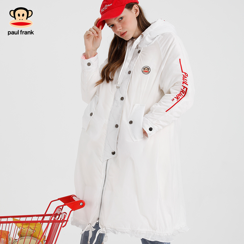 PaulFrank/大嘴猴冬季羽绒服女韩版连帽加厚中长款大衣X 白色 S