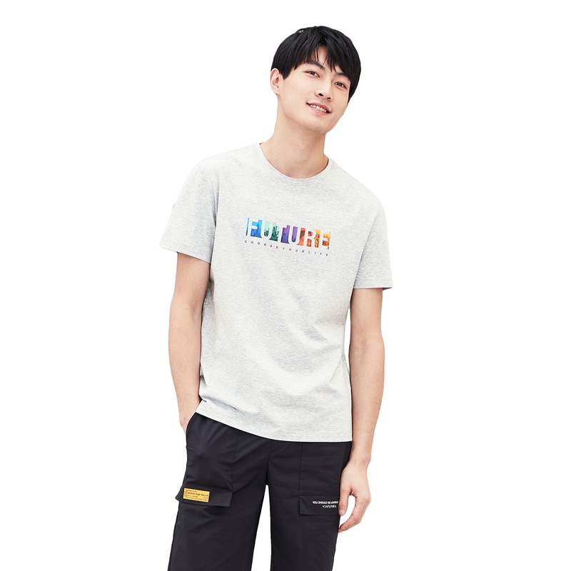 HLA海澜之家简约短袖T恤2019夏季圆领时尚印花款短T男 HNTBJ2R158A