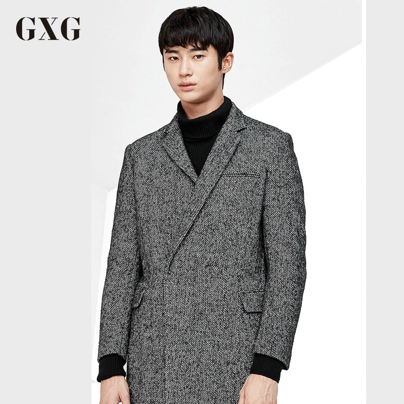 GXG羽绒服男装男士冬季修身长款毛呢大衣外套男