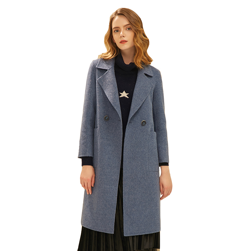 金菊女装春季纯羊毛双面呢大衣女士中长款毛呢大衣修身显瘦羊毛呢外套