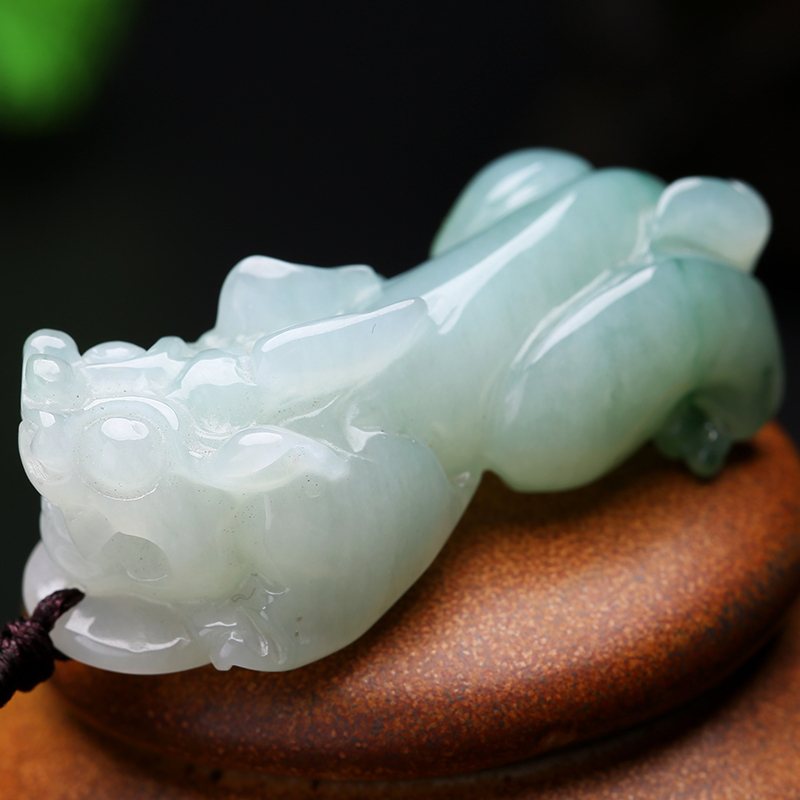 印象眸a货翡翠貔貅吊坠飘绿玉石坠子男女款玉器配饰附证书