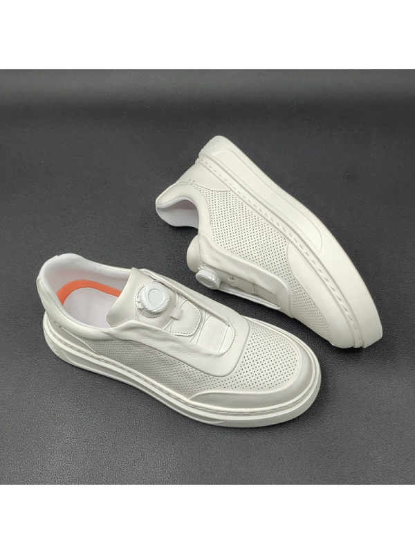 男生头层牛皮白色板鞋男款潮鞋镂空透气欧洲站男鞋厚底男士休闲鞋