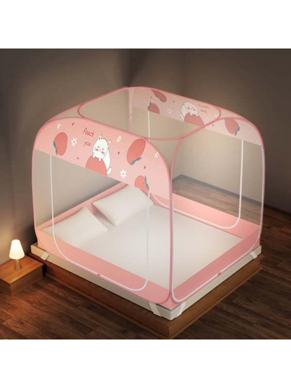 新款免安装可折叠家用卧室加密帐纱三开全底拉链防蚊蒙古包蚊帐