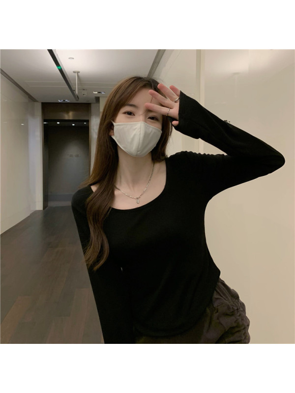 长袖T恤女式秋冬新款潮ins不规则修身学生休闲短款上衣少女打底衫
