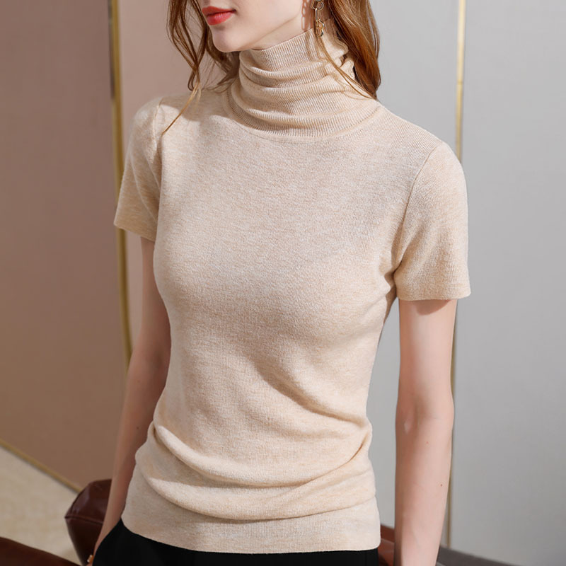 高领短袖羊毛衫女秋款女装2021年新款纯色基础款甜美针织打底衫 参数