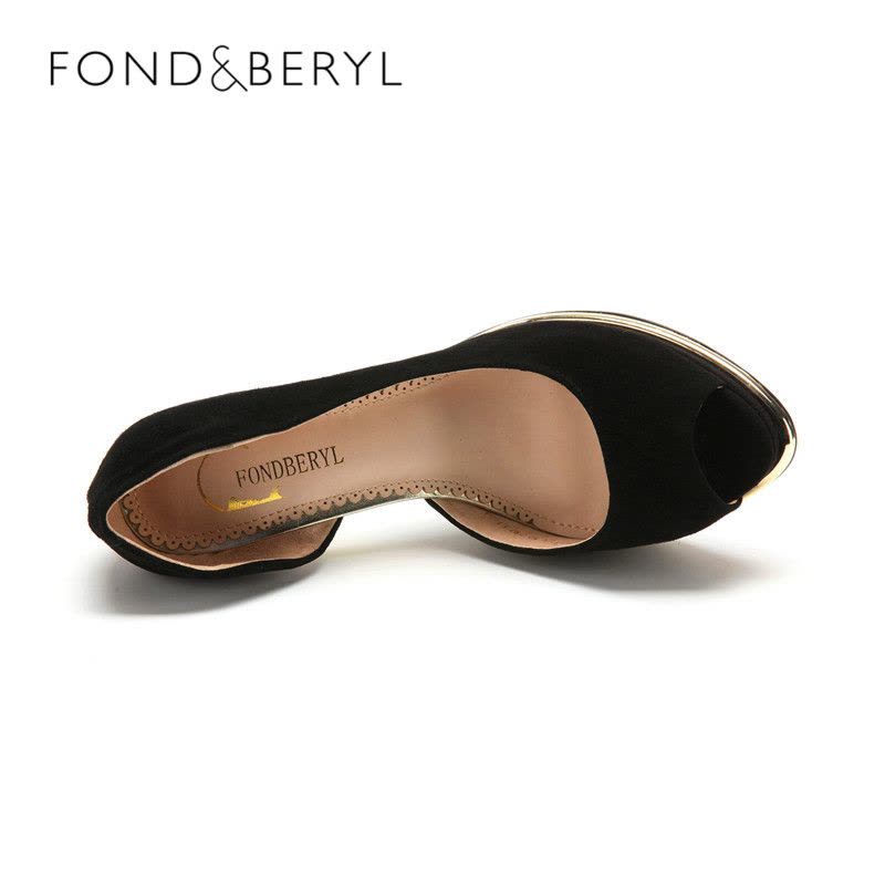 Fondberyl/菲伯丽尔夏季款绒面羊皮细跟高跟浅口鱼嘴鞋FB42117723图片