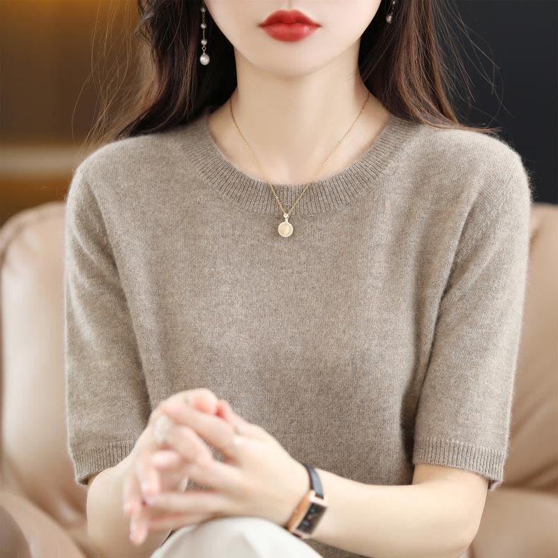 新款针织短袖宽松T恤内搭毛衣非羊绒打底衫春秋夏季短款半袖上衣图片