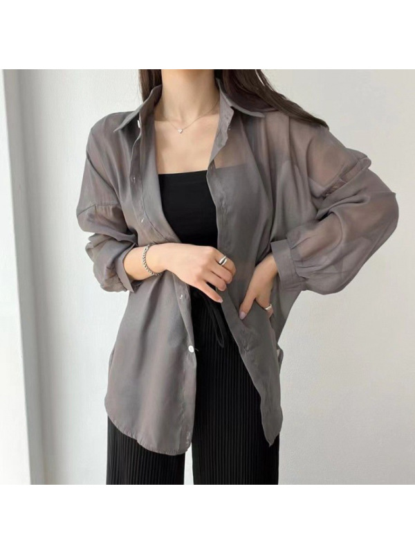 防晒上衣女夏季新款外搭开衫宽松薄款外套女士衬衫设计感纯色衬衣