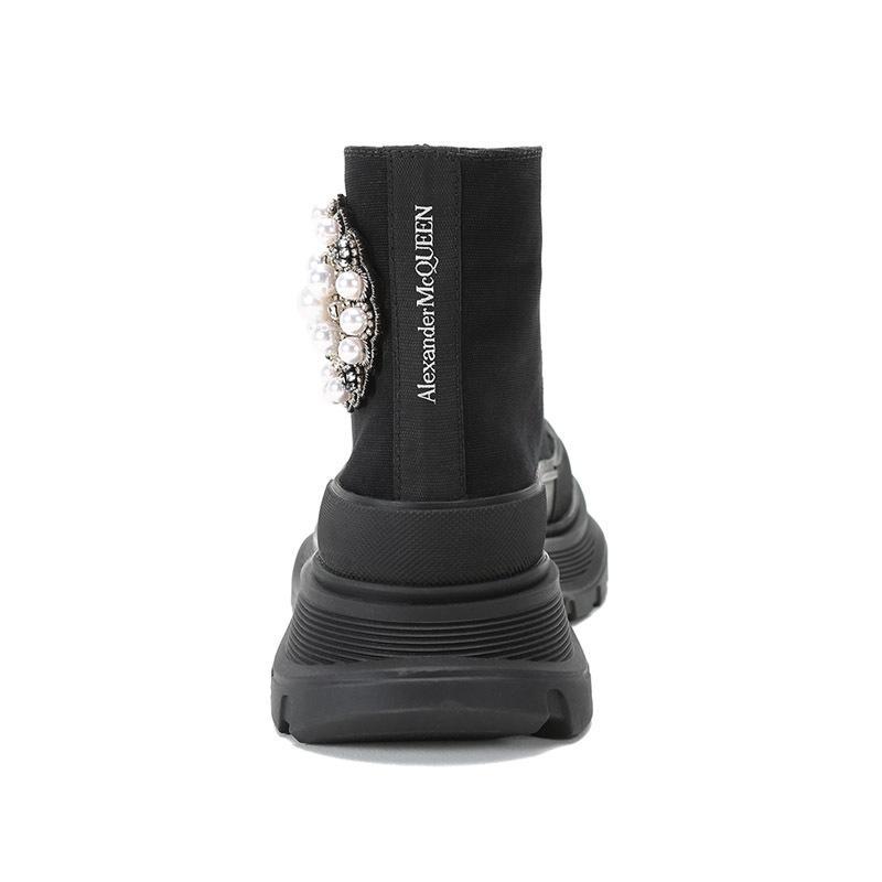 ALEXANDER MCQUEEN 亚历山大·麦昆 女士 织物系带厚底靴子短靴652280 W4L3K