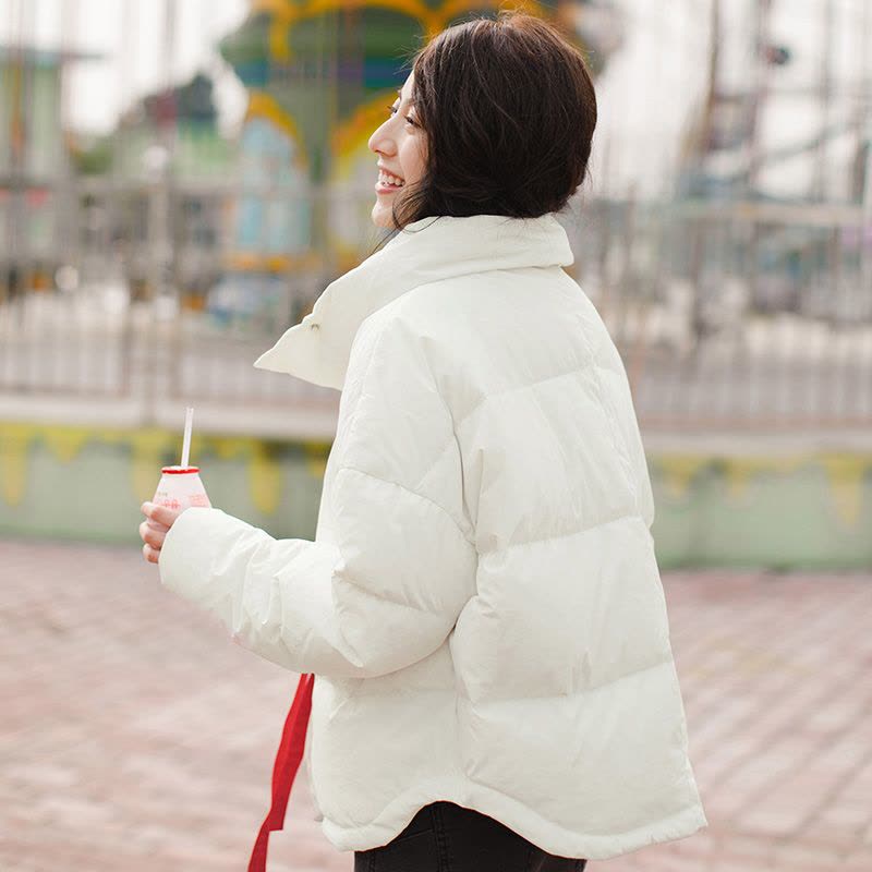 茵曼2018春装新款翻领短款白鸭绒短款保暖防寒羽绒服女图片