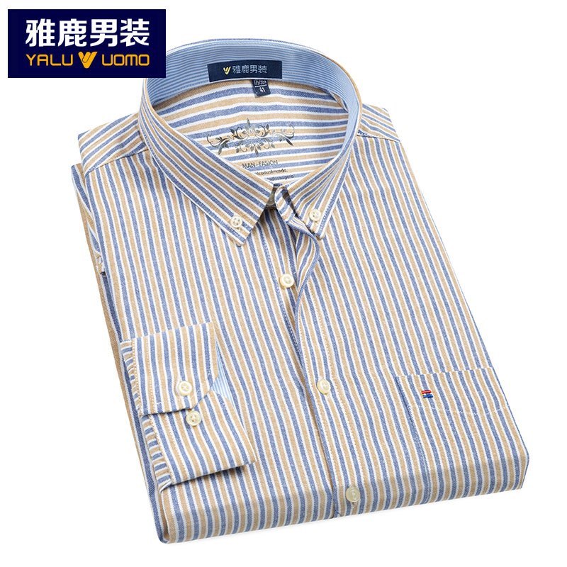 雅鹿男装2019秋季新款棉潮流条纹修身帅气休闲长袖衬衫男A11140638