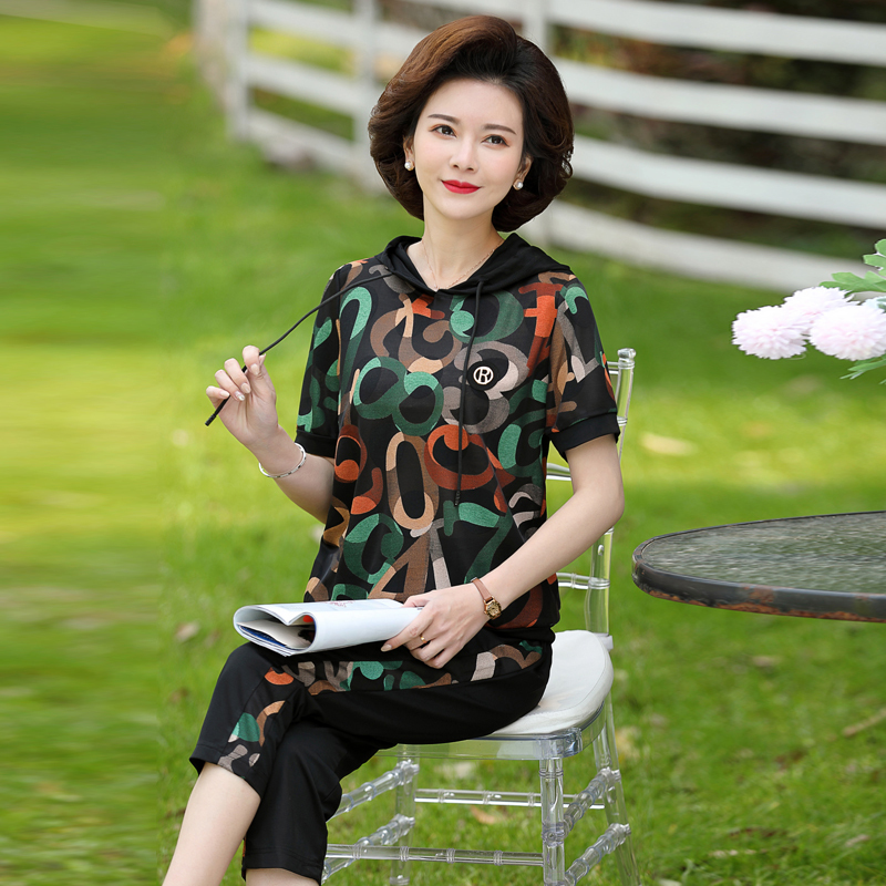 蓝旗blueg女士2020春季中老年妈妈装时尚休闲系列女装2件套装