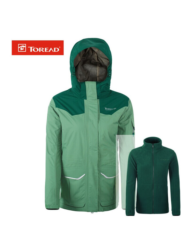 探路者户外秋冬男女情侣款防风保暖套抓绒两件套旅行风雨衣外套TAWE91910