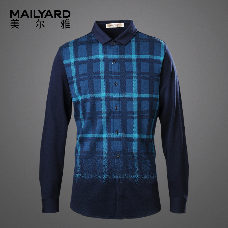 美尔雅(MAILYARD)长袖T恤男 商务休闲男士羊毛T恤 男式开衫T恤衬衫 074