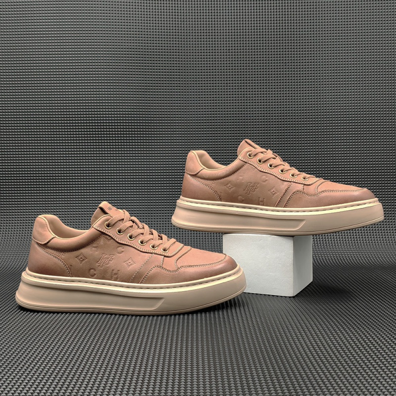 男生头层牛皮高端轻奢印花板鞋男款潮鞋欧洲站男鞋男士真皮休闲鞋