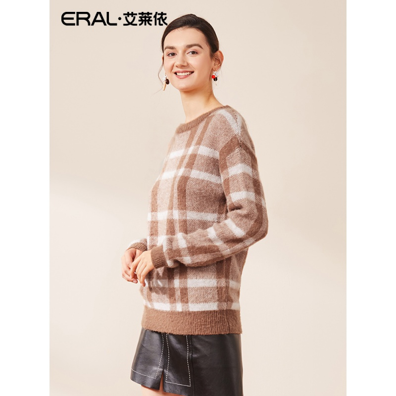 ERAL/艾莱依2018秋圆领针织衫长袖早秋毛衣女