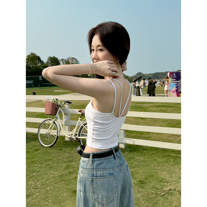 美式酷辣小吊带背心女内搭2025新款带胸垫美背文胸一体夏外穿上衣