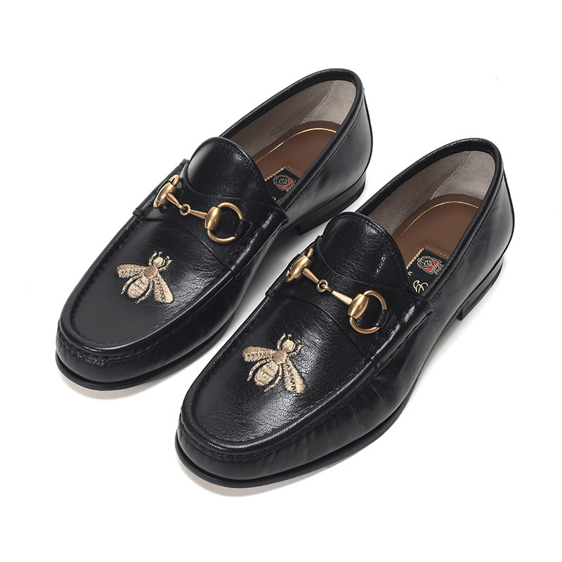 gucci古驰男士蜜蜂刺绣图案皮革乐福鞋休闲皮鞋478292d3v00