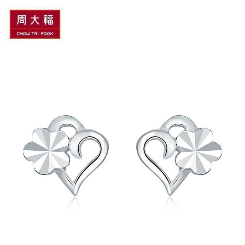 schl-精品周大福珠宝首饰心形车花925银耳钉