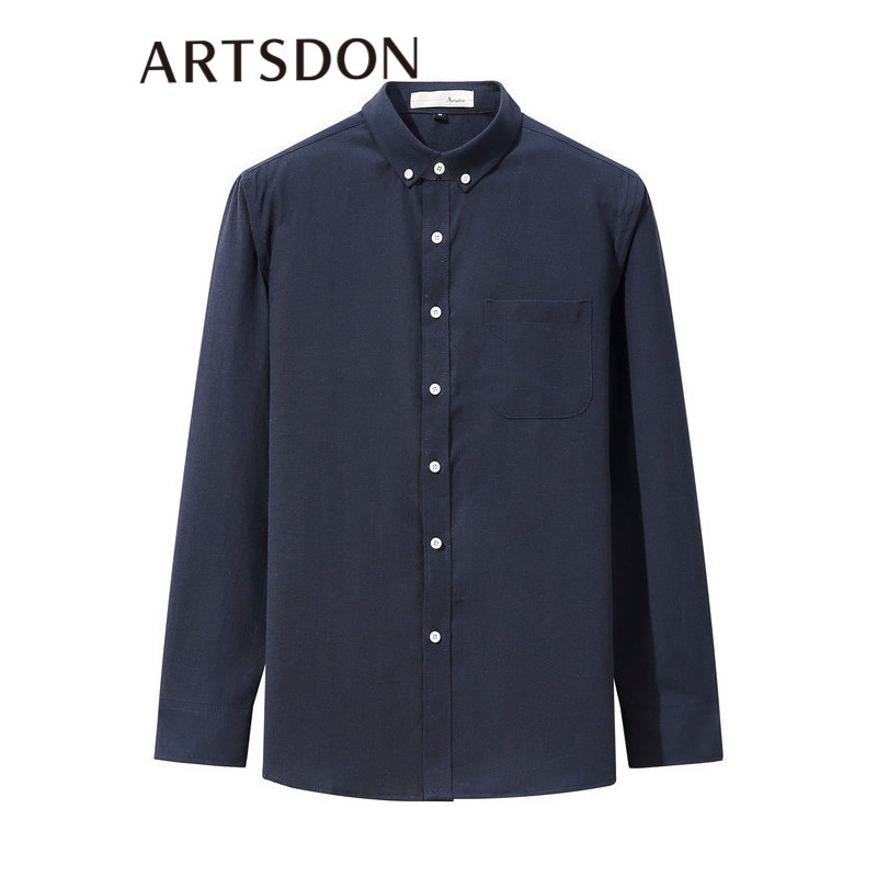 Artsdon/阿仕顿男装衬衫秋款基础纯色简约百搭长袖衬衫男