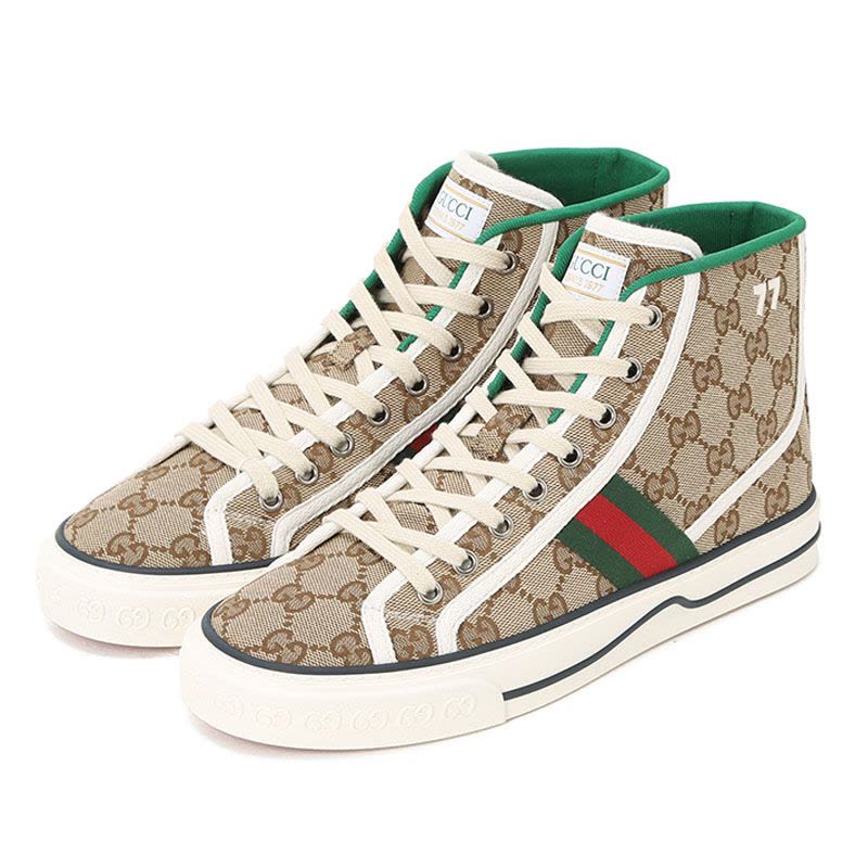 预售 古驰GUCCI Tennis 1977 高帮帆布鞋 老花老花帆布627838 女士高帮鞋帆布休闲鞋图片