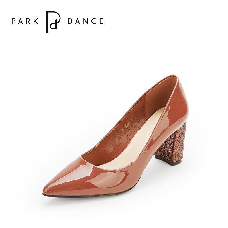park dance2018秋冬粗跟尖头浅口女单鞋职业女鞋简约高跟鞋女
