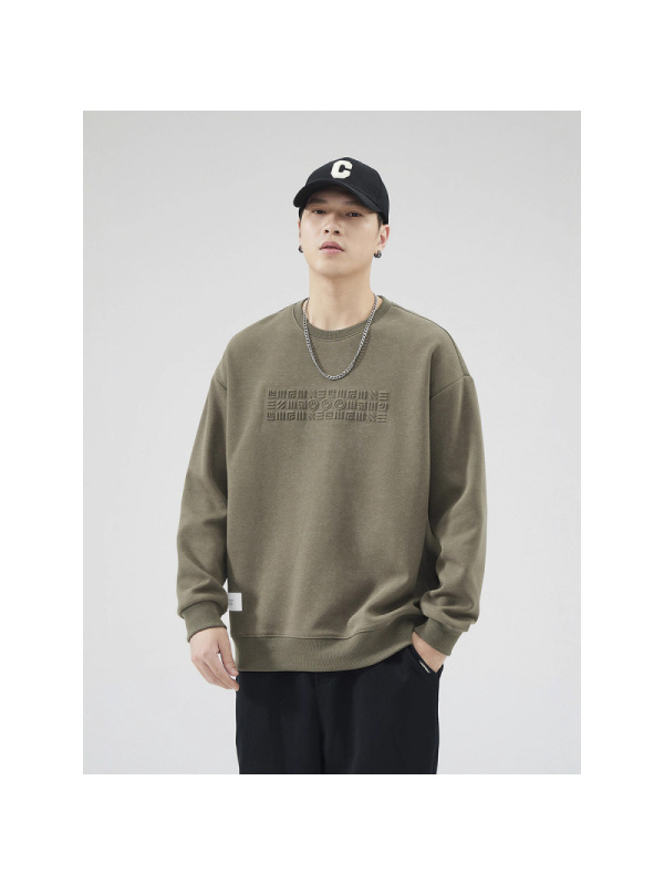 |早秋季款重磅圆领卫衣男士宽松潮牌长袖男青少年针织毛衣