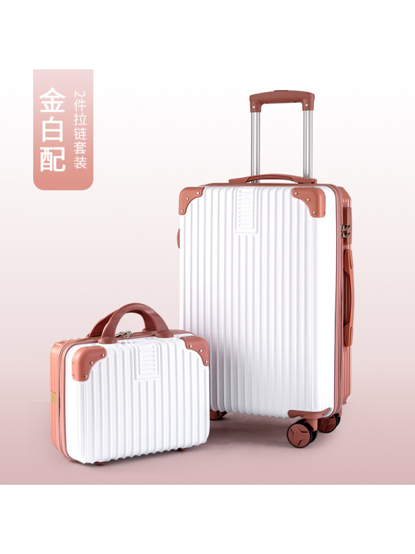 学生拉杆箱铝框24寸子母箱女复古行李箱26寸旅行箱手提箱礼品印刷 013白+玫瑰金子母箱 24寸