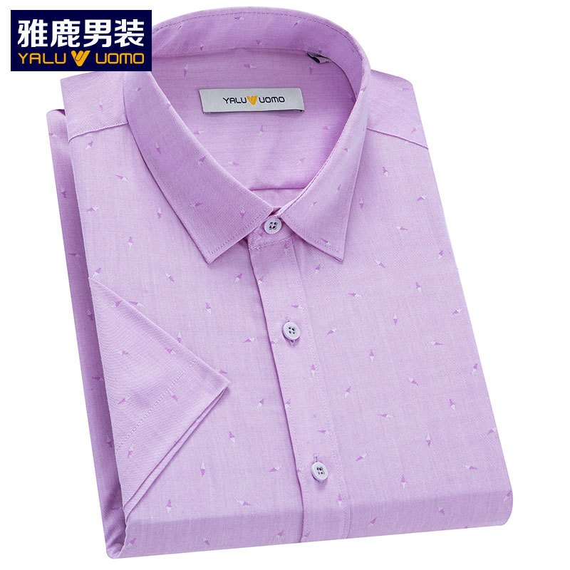 雅鹿男装短袖衬衫男中青年男士商务休闲薄款刺绣衬衫019F