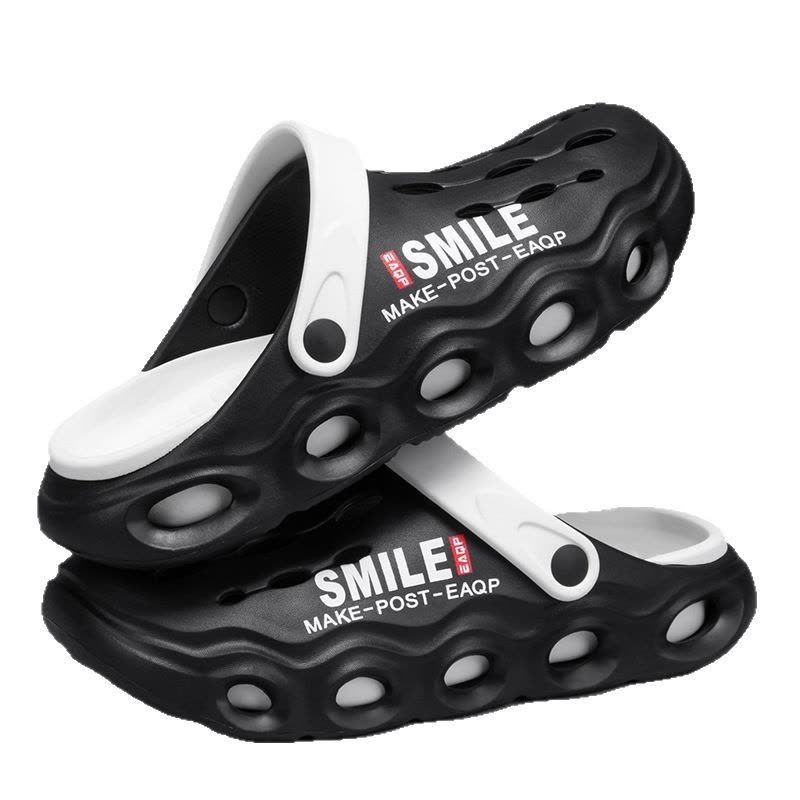 男士新款舒适潮流时尚日常休闲圆头厚底拼色洞洞鞋透气包头男鞋图片