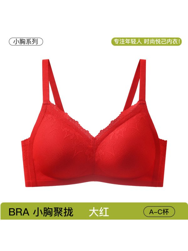 春夏款无痕蕾丝内衣女小胸薄款文胸聚拢防下垂提拉舒适固定杯胸罩