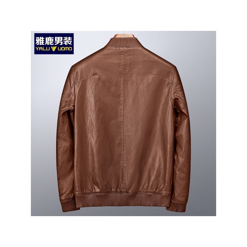 雅鹿男装新品休闲棒球领皮夹克外套男士皮衣1103PA01819