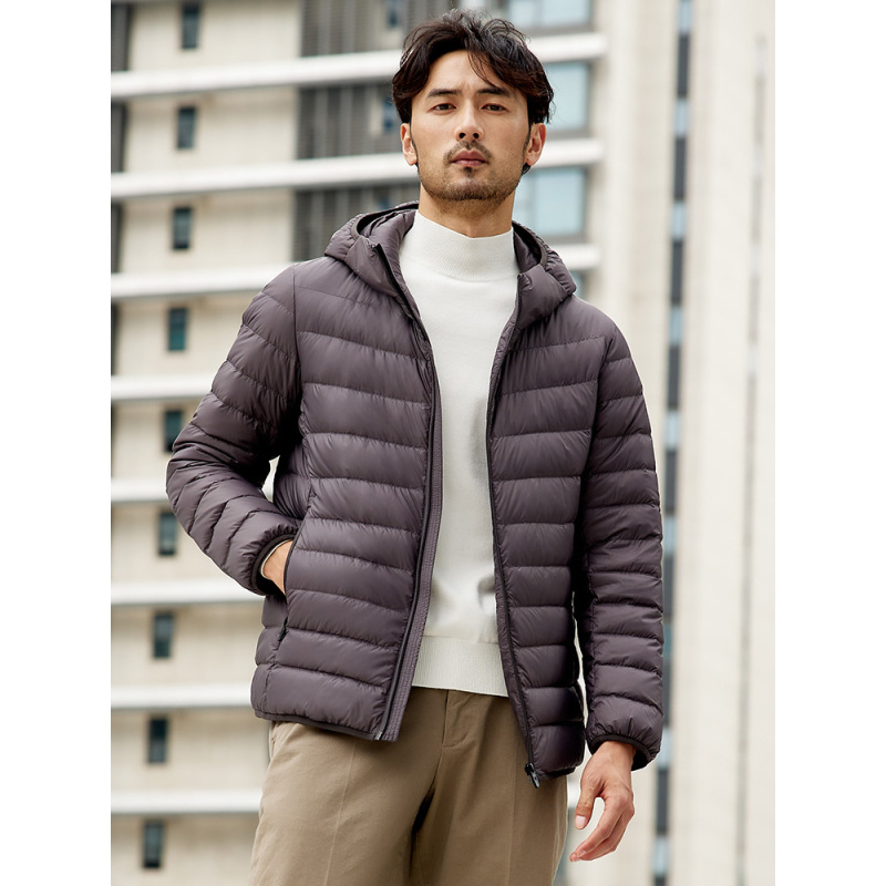 坦博尔2021新款轻薄羽绒服男连帽基础简约时尚短款休闲保暖外套男