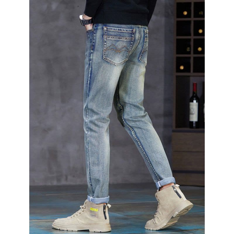 欧货牛仔裤男潮男修身弹力秋冬厚款百搭时尚轻奢休闲小直筒裤男士图片