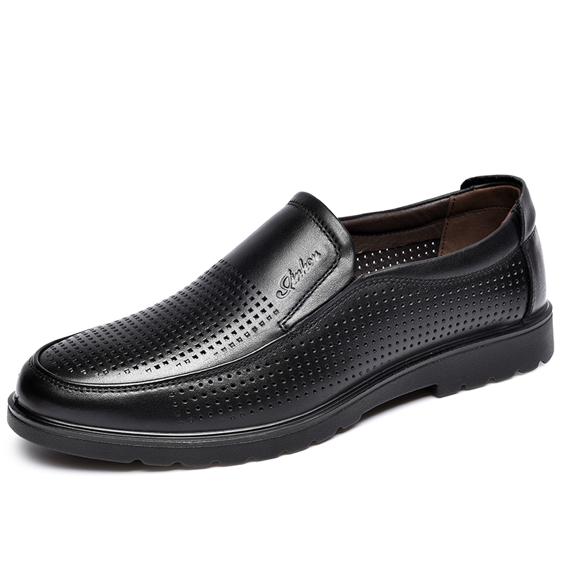 金猴(jinho)商务男士带孔皮鞋 透气套脚凉皮鞋 q35128 黑色 41码