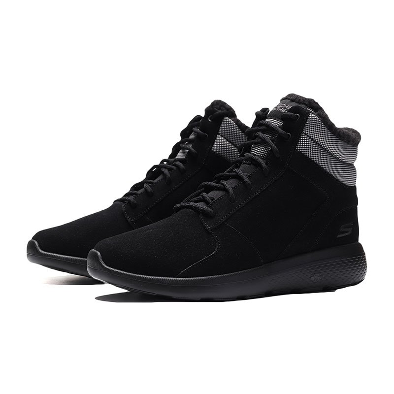 【自营】SKECHERS斯凯奇女鞋短靴高帮保暖轻便运动鞋14613 14613/BKGY黑色+灰色